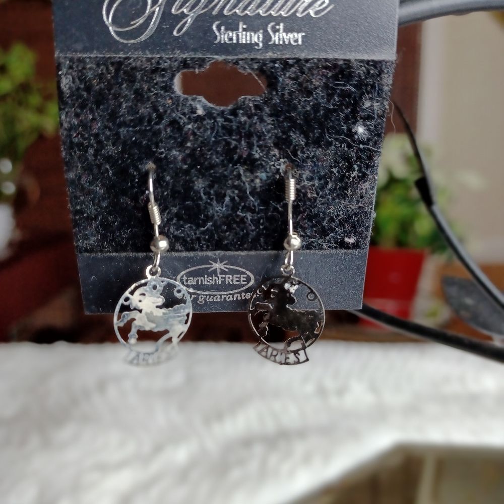 Real Silver 925 Dangles Aries Horoscope Earrings Nwt